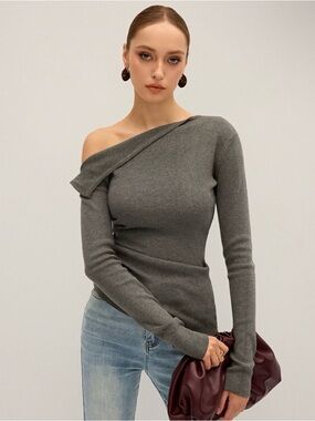 Commense One-Shoulder Ribbed Knit Top - Large